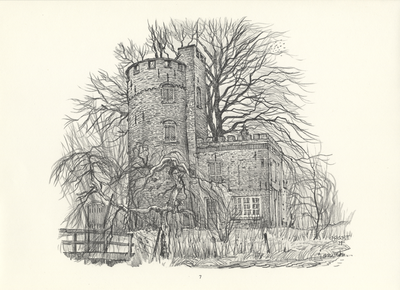 809993 Gezicht over de gracht op het kasteel Schonauwen te Houten.